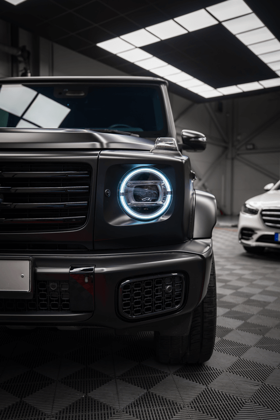 Luxury car in modern showroom setting